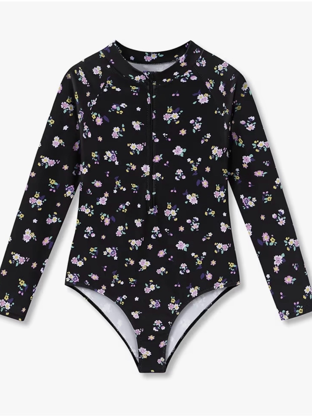 Dvenki Girls' Black Floral Long-Sleeve Rash Guard Swimsuit size 8 NWT